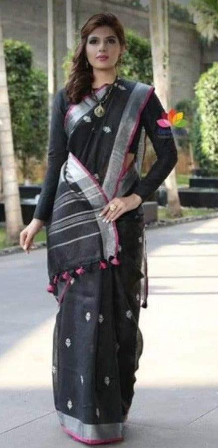 Pure Cotton Embroidery Work Saree With Blouse.