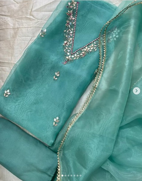 Organza Hand Work Unstitched Suit
