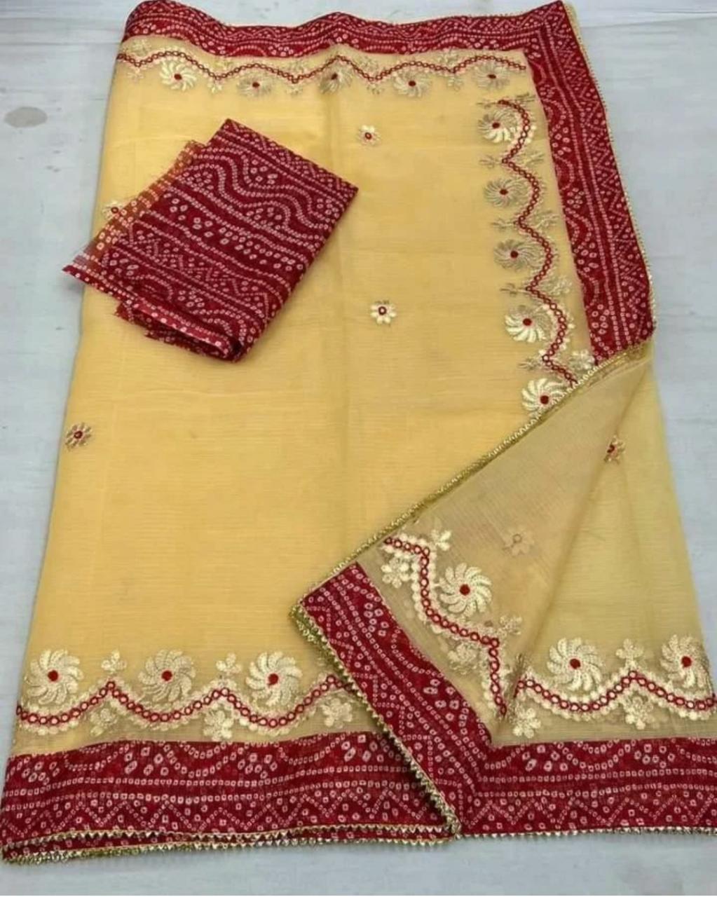 Elegant Kota Doria Gota Patti Work Saree
