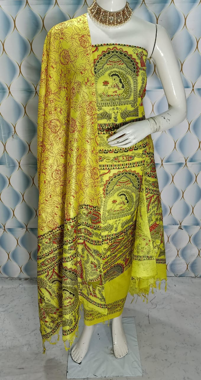 BHAGALPURI KATAN MADHUBANI PRINT UNSTITCHED SUIT