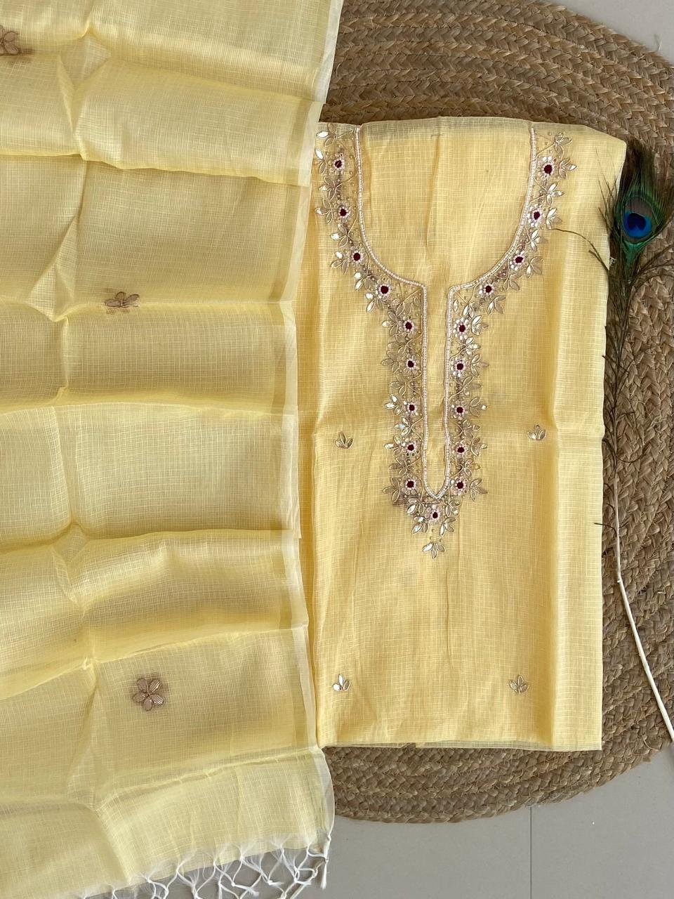 Pure Kota-Doria Unstitched Suit Gota Patti work Work