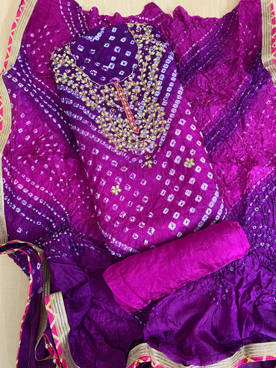 Bandhej Gota patti work Unstitched Suit