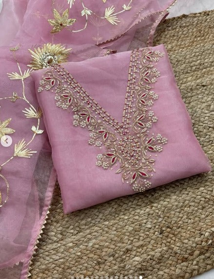 Organza Hand Work Unstitched Suit