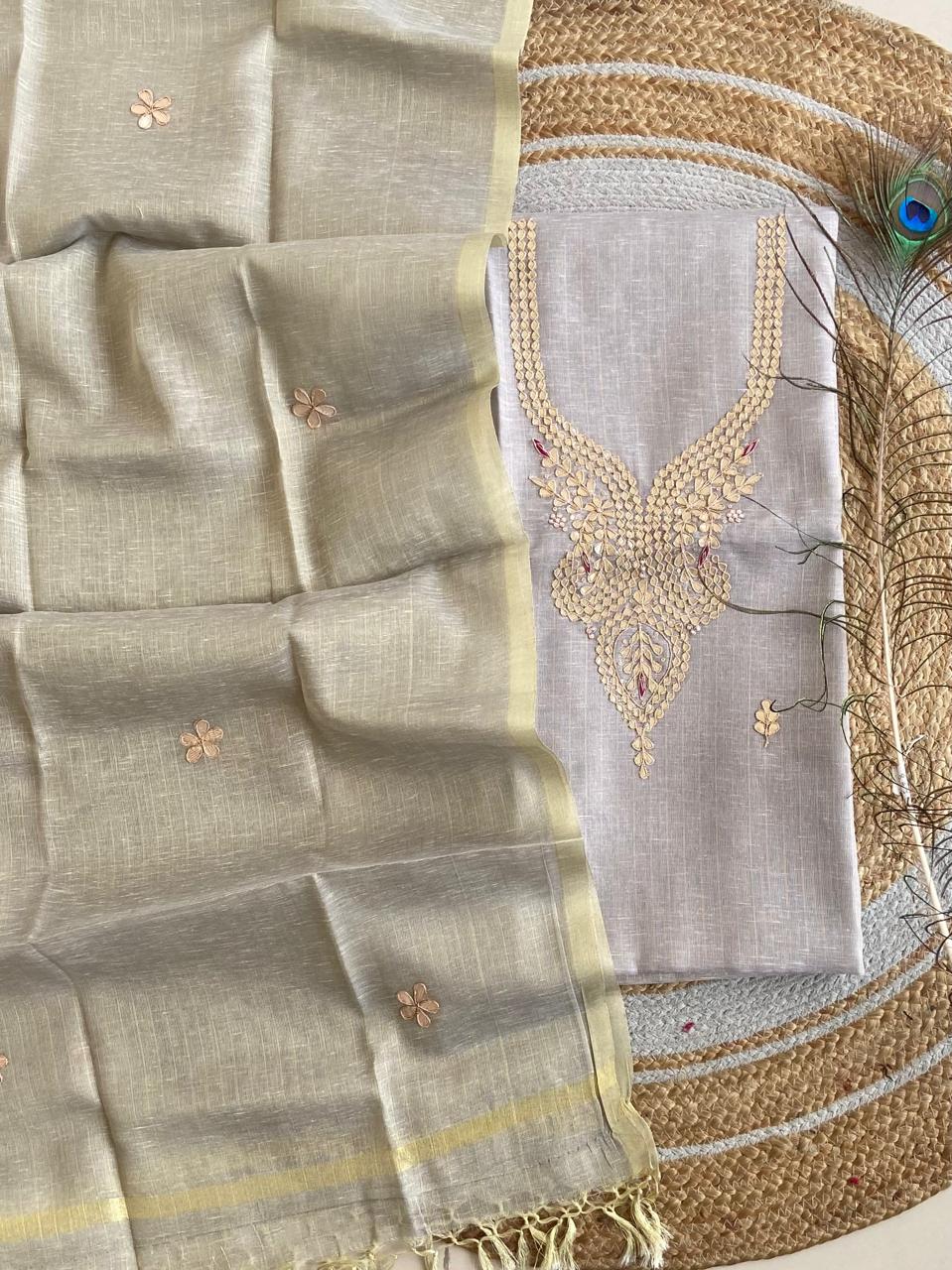 Pure Kota-Doria Unstitched Suit Gota Patti work Work