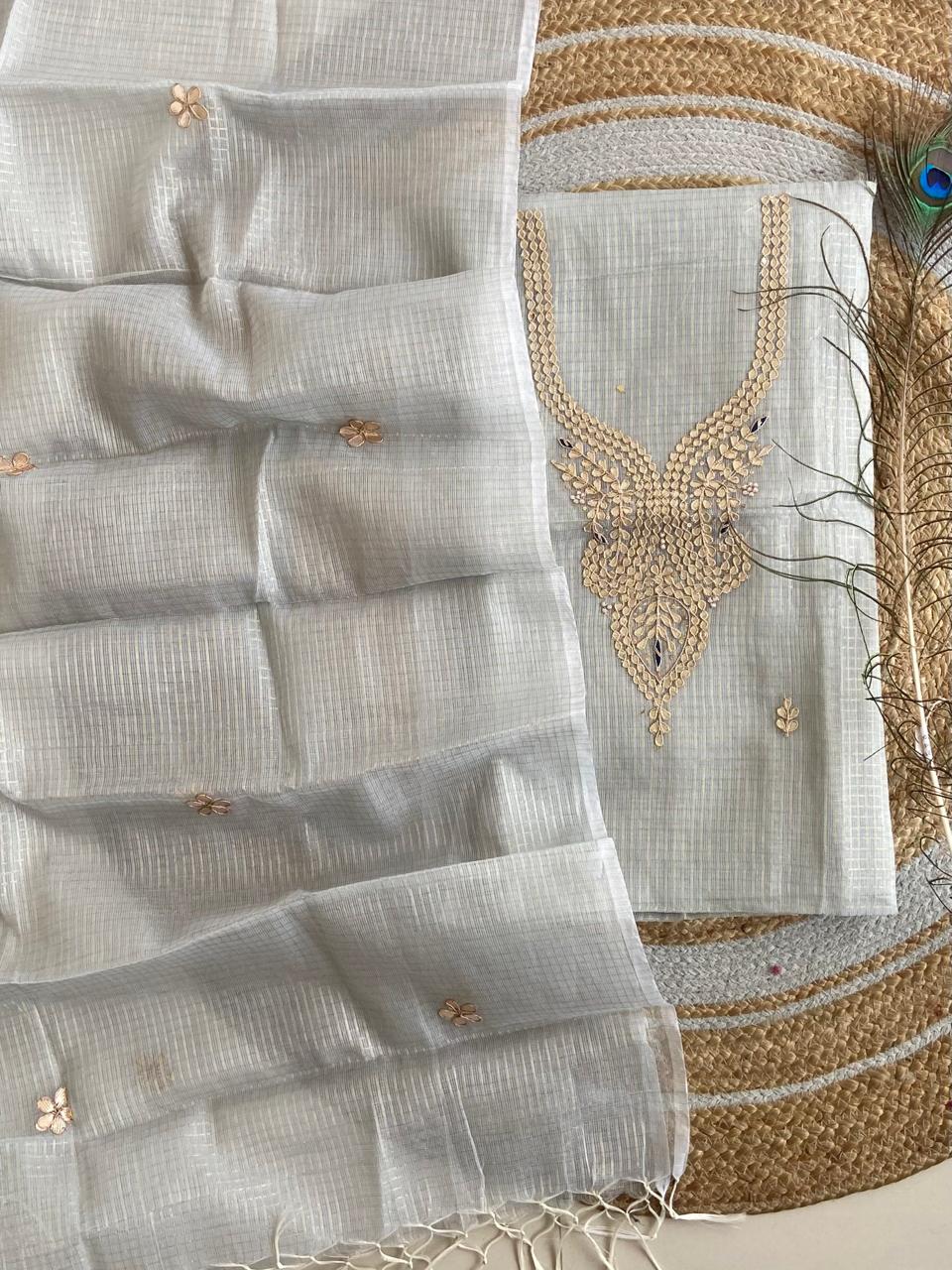 Pure Kota-Doria Unstitched Suit Gota Patti work Work