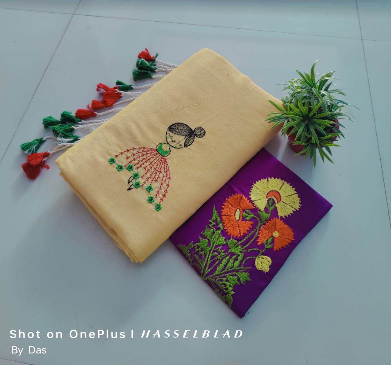 Beautiful Doll Embroidery Khaddi Cotton Saree