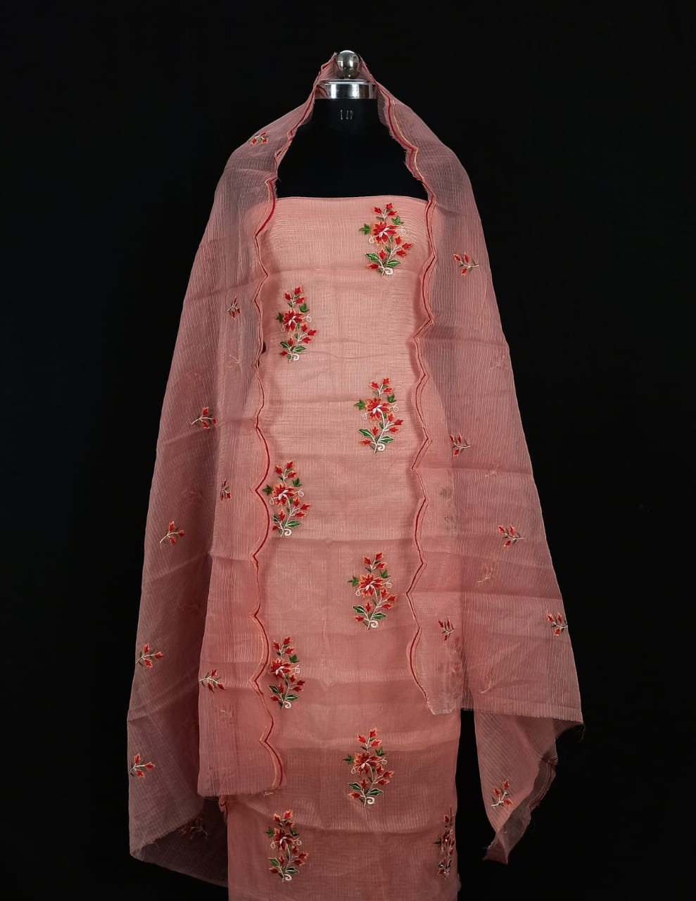 Kota Doria Embroidery work Unstitched Suit