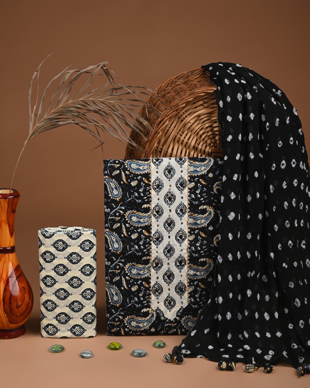 Designer gota patti hand work cotton unstitched suit with chiffon dupatta