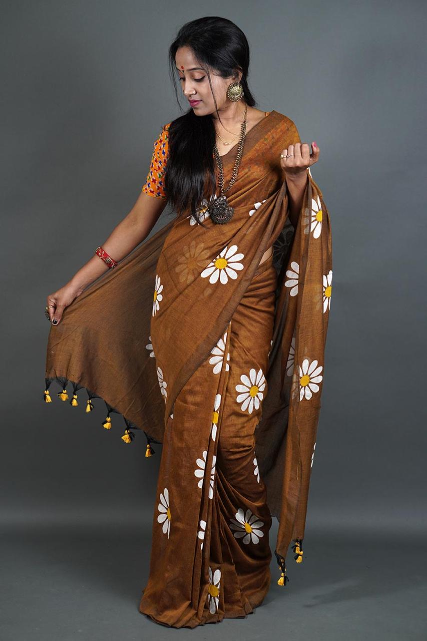 Pure Handloom Khaddi Cotton Saree With Running Blouse