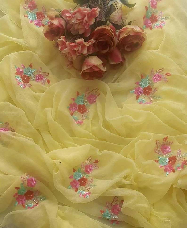 Pure Diamond Chiffon Saree With Blouse
