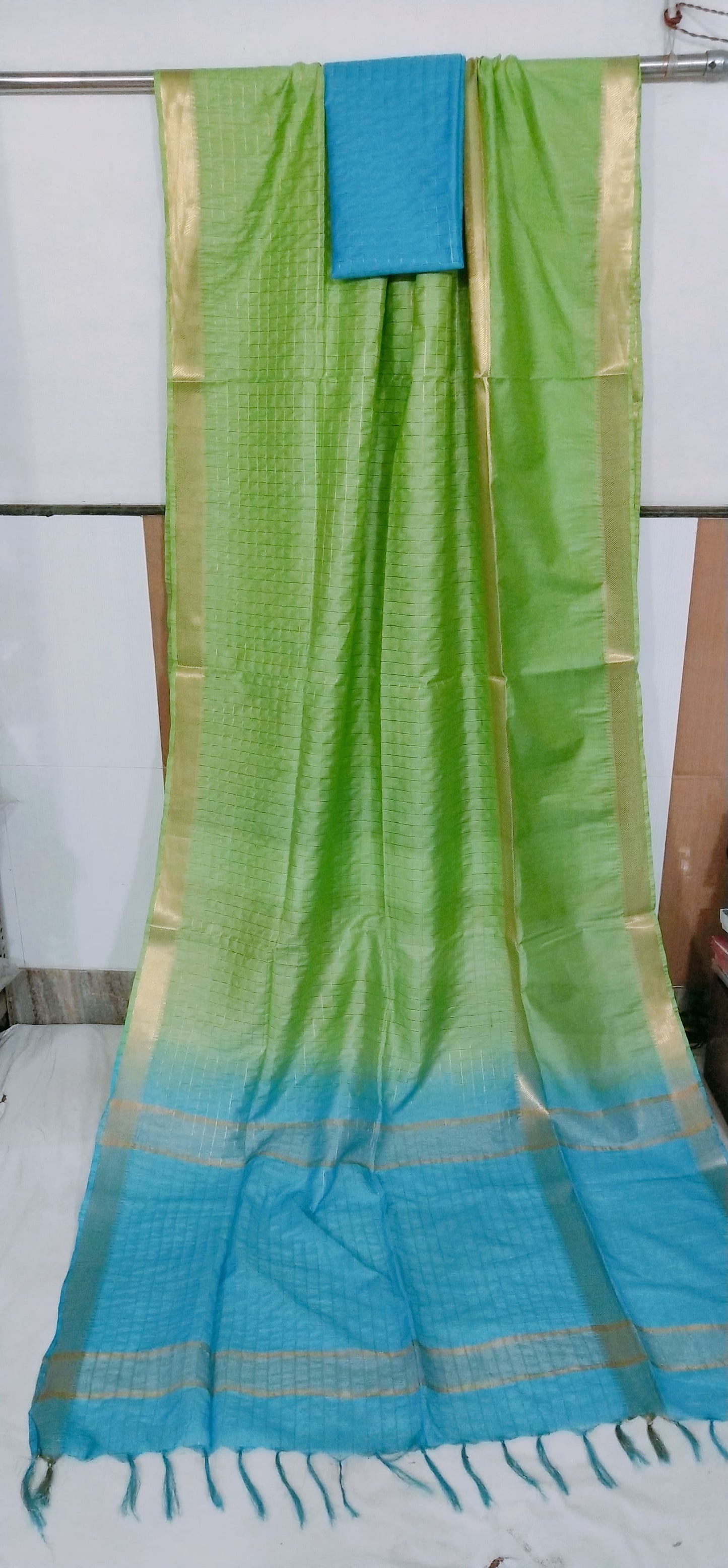 Pure Cotton Silk Mangalagiri Saree With Blouse .