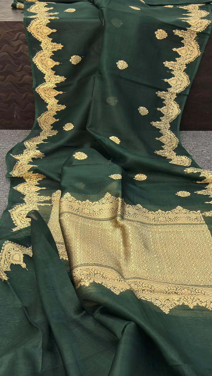 Pure Handloom banarasi kora Silk Saree With Blouse