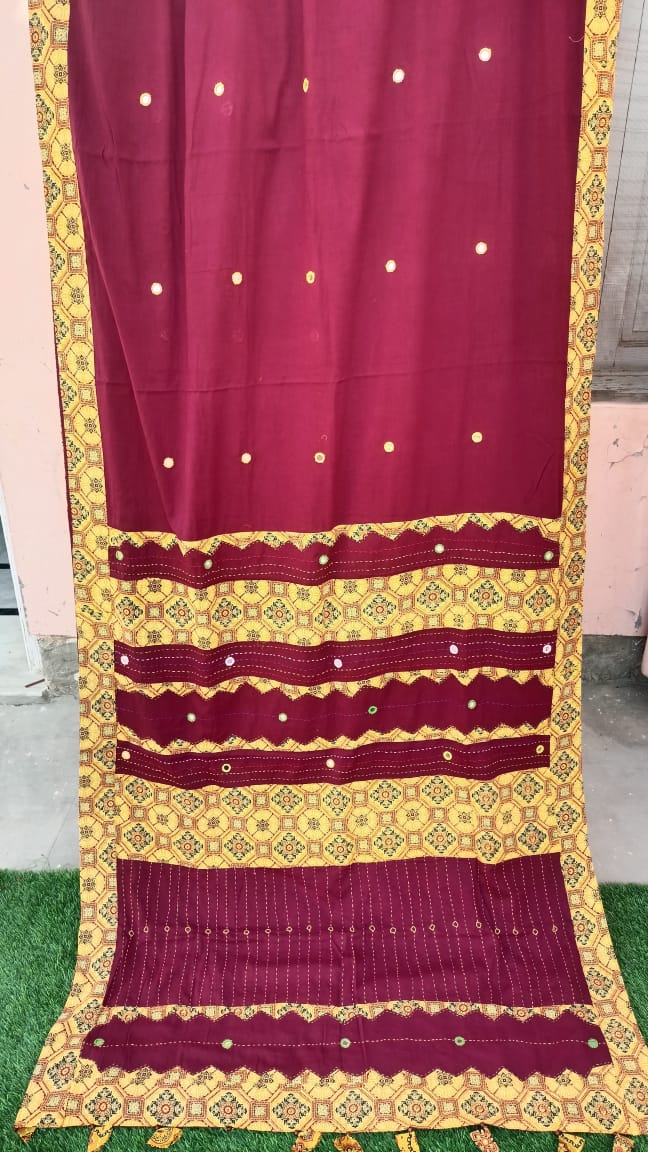 Pure Mul Cotton Saree With Ajrakh Mirror Work