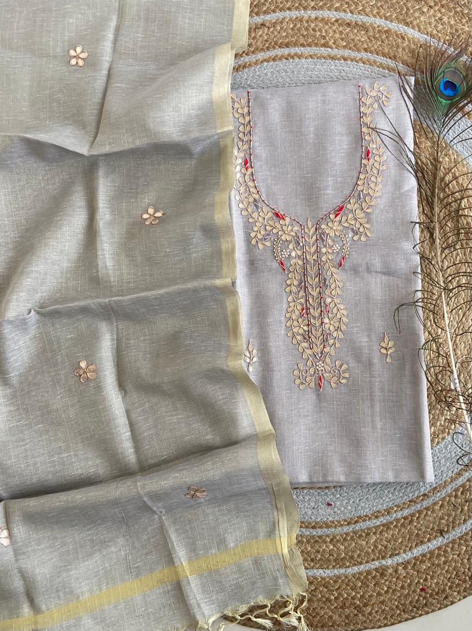 Pure Kota-Doria Unstitched Suit Gota Patti work Work