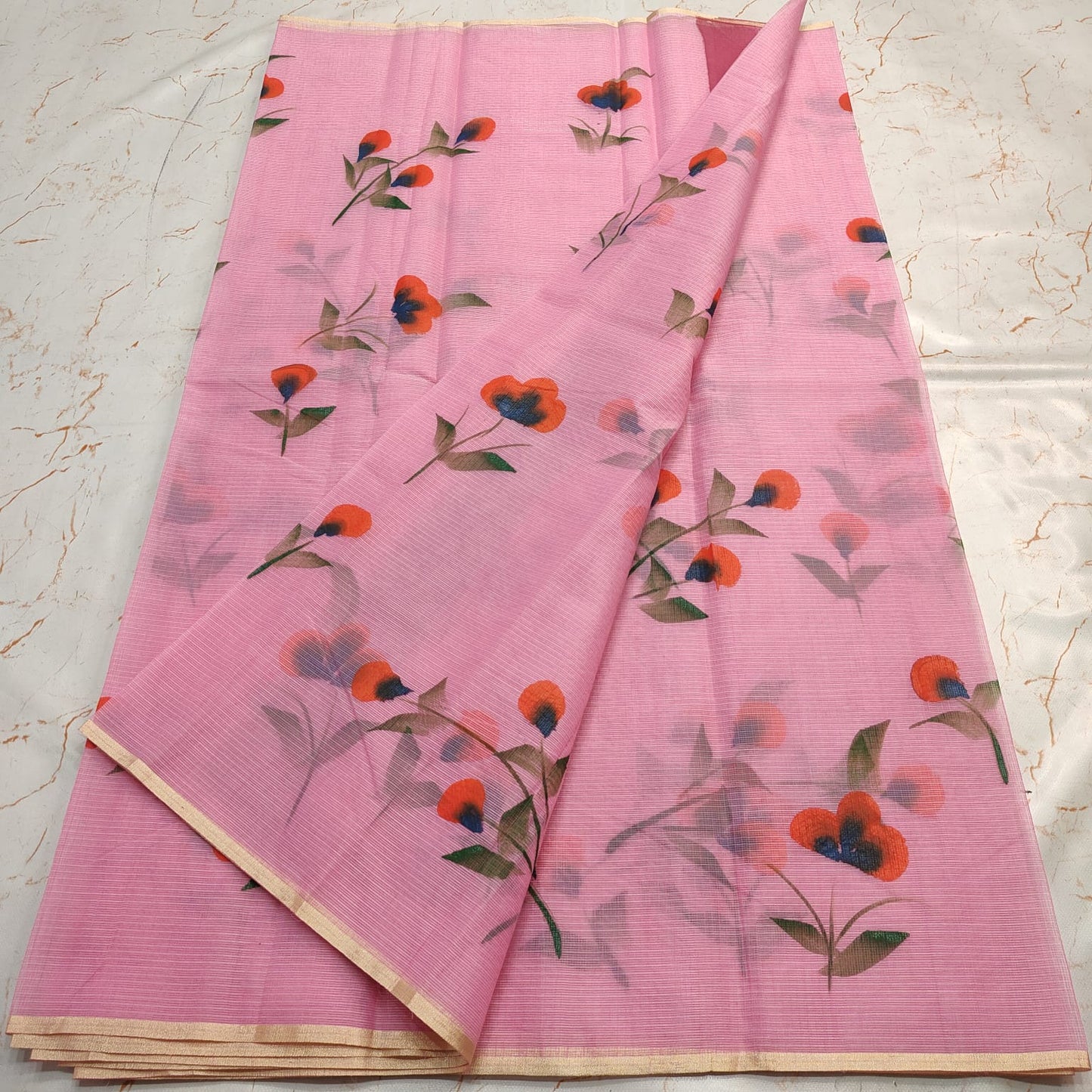 Beautiful kota cotton hand brush print work saree