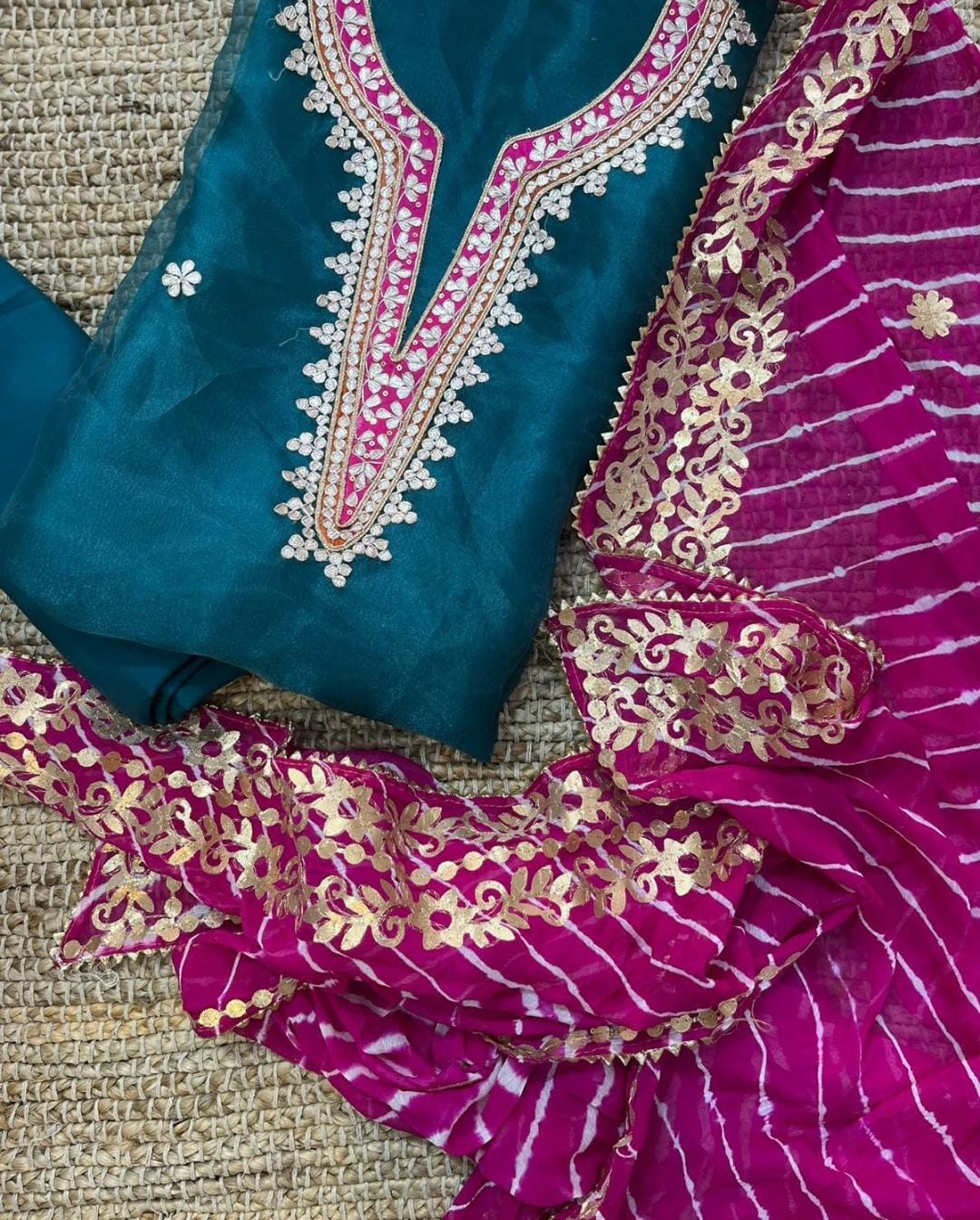 Organza Hand Work Unstitched Suit