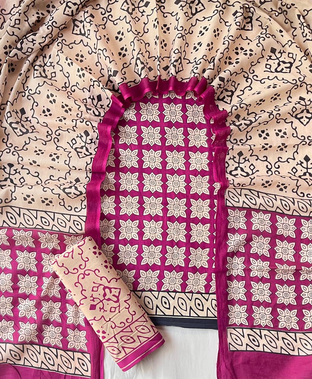 Exclusive new hand block printed cotton suits with cotton duptta