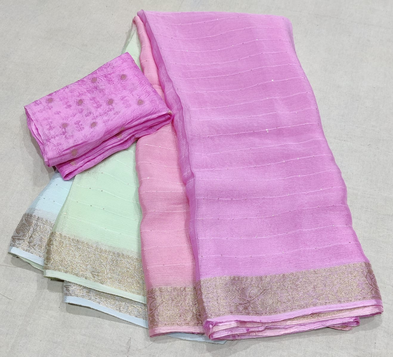 Pure chinon chiffon with banarasi border beautiful saree