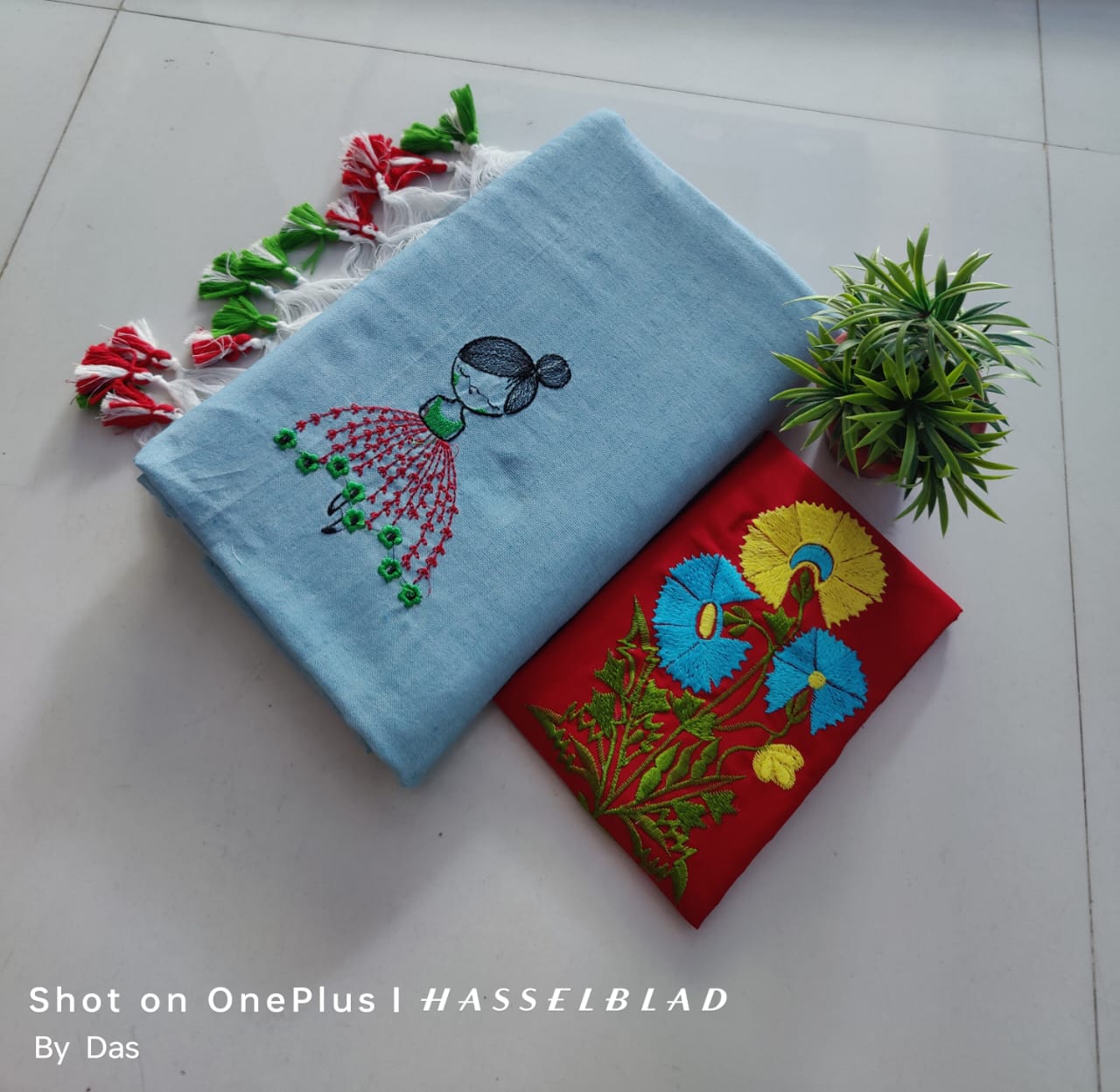 Beautiful Doll Embroidery Khaddi Cotton Saree