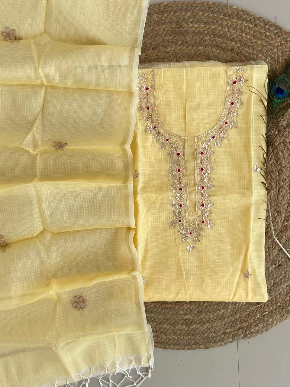 Pure Kota-Doria Unstitched Suit Gota Patti work Work