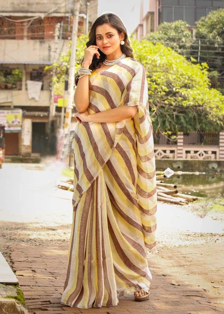 Pure Linen Silk Saree With Blouse