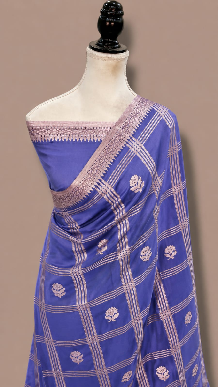 Mango Katan Banarasi Soft Silk Saree with Zari Check Weaving and Floral Boota Work