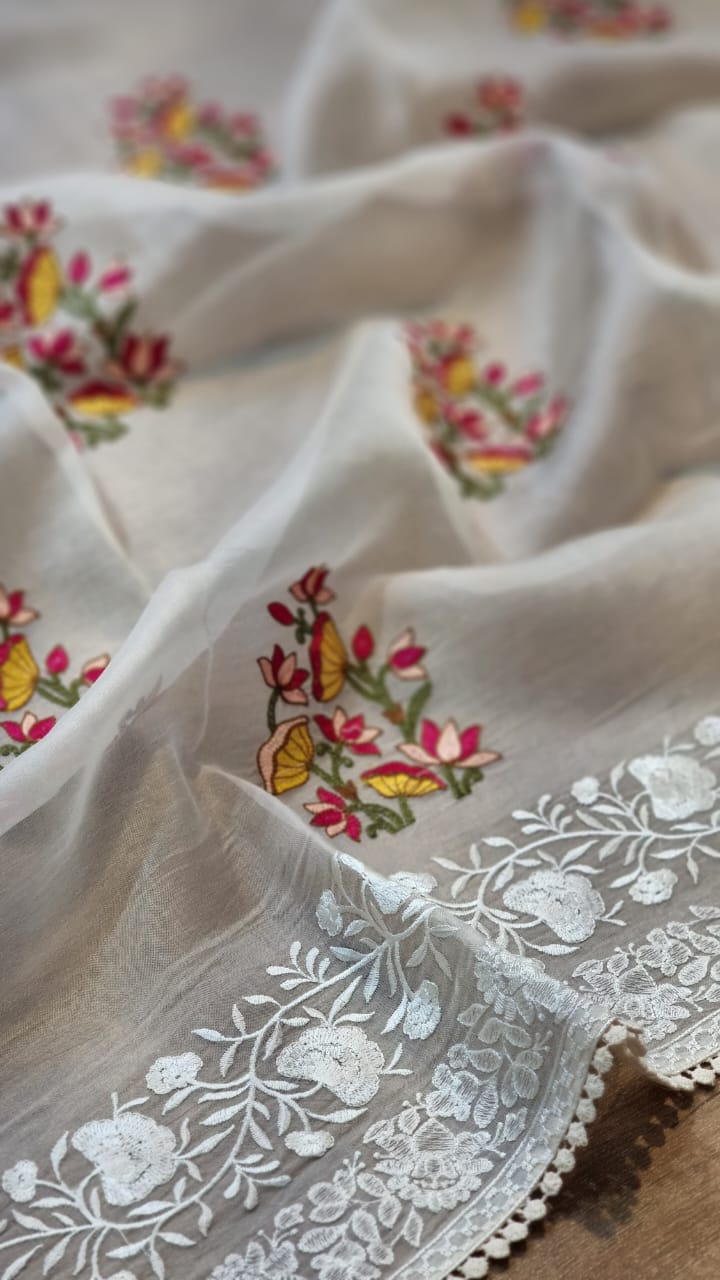 Pure organza silk embroidery work saree with blouse