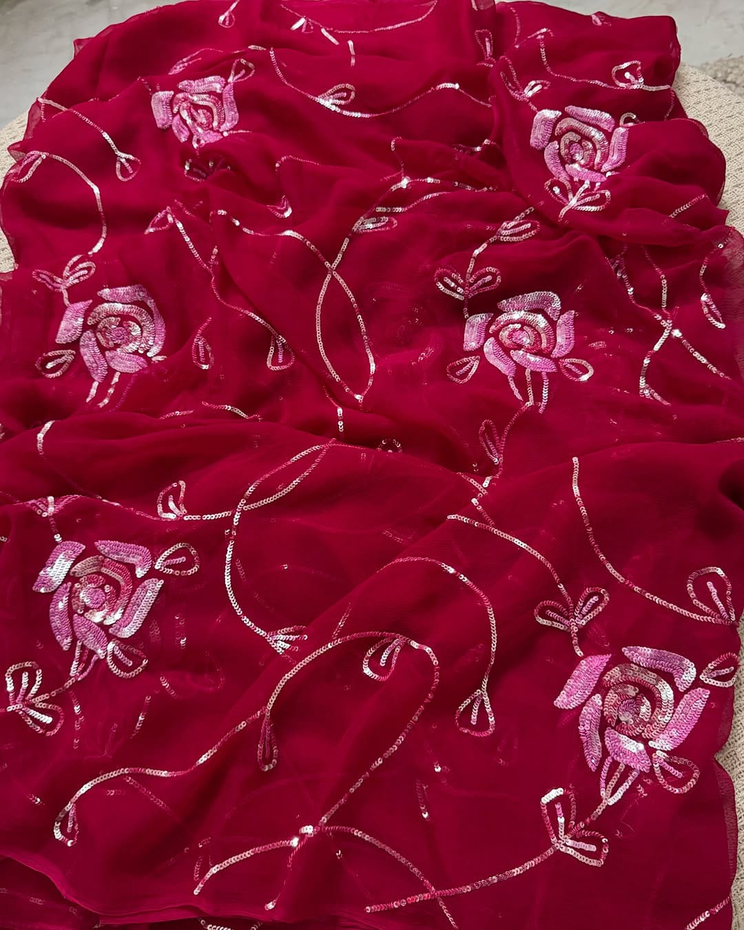 Pure Jaipuri Chiffon Jaal Work Saree With Blouse