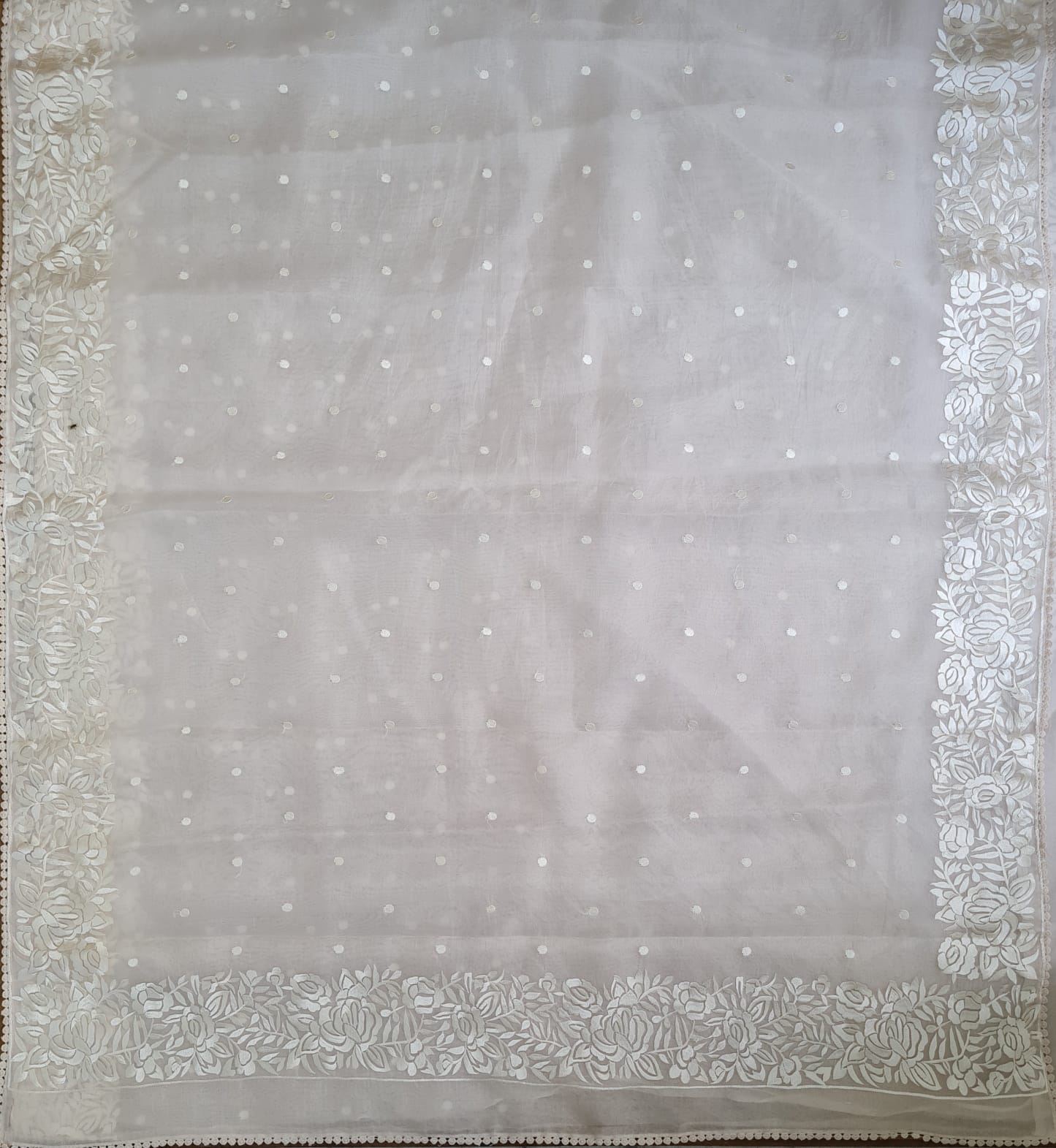Pure Organza Silk Parsi Embroidery Work Saree With Heavy Blouse