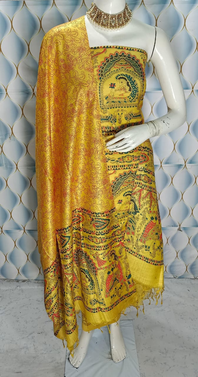 BHAGALPURI KATAN MADHUBANI PRINT UNSTITCHED SUIT