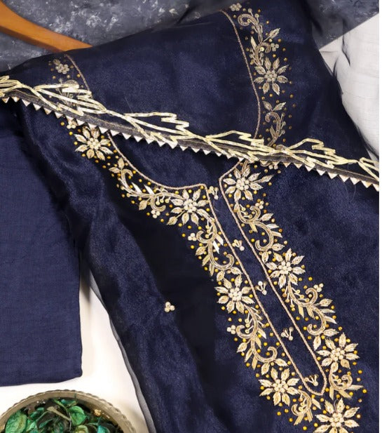 Organza Hand Work Unstitched Suit