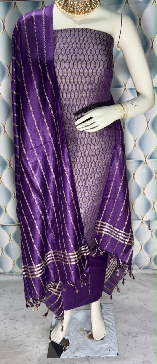 Bhagalpuri Katan Silk 3PC Unstitched Suit
