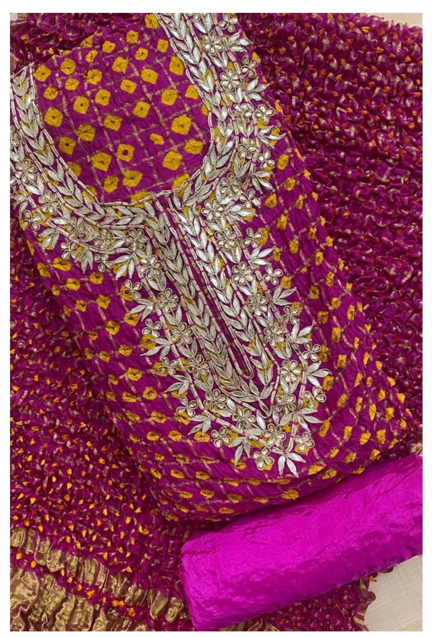 Bandhej Gota patti work Unstitched Suit