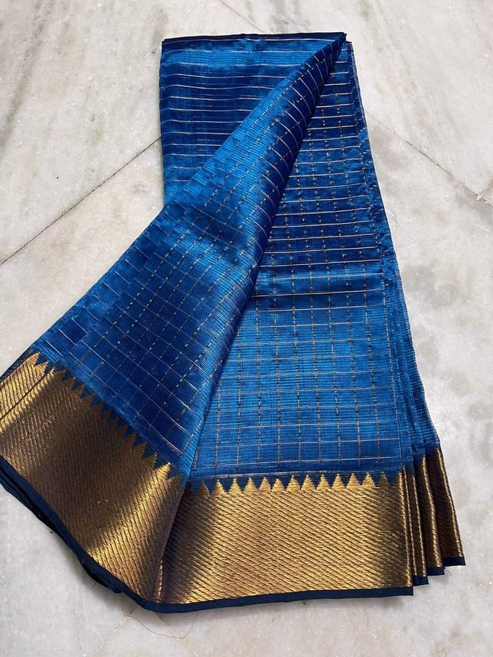 Pure Cotton Silk Mangalagiri Saree With Running Blouse .