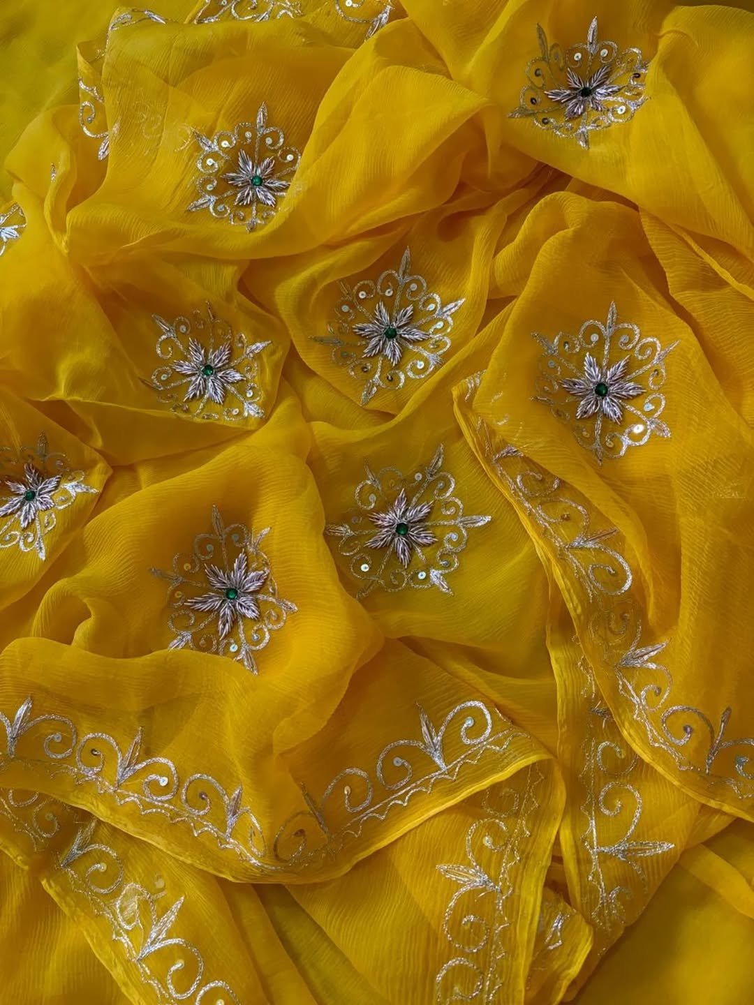 Pure Jaipuri Chiffon Hand-work motif work saree with blouse