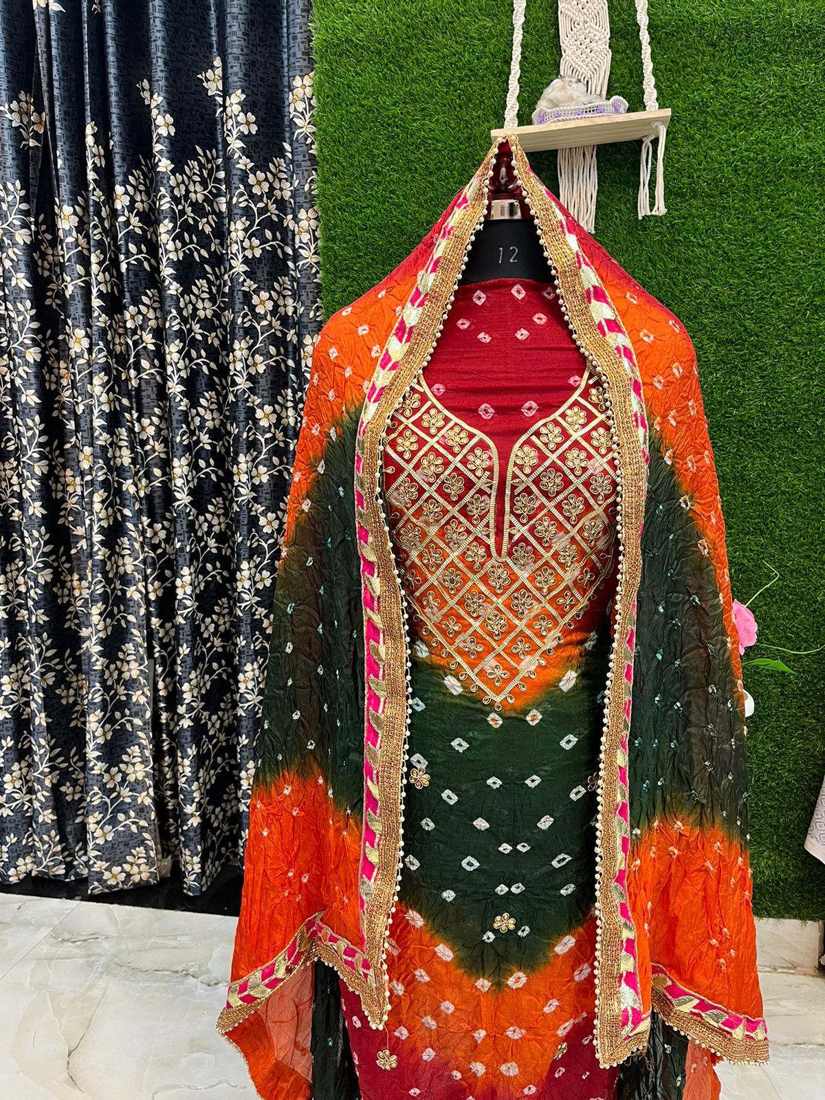 Bandhej Gota patti work Unstitched Suit