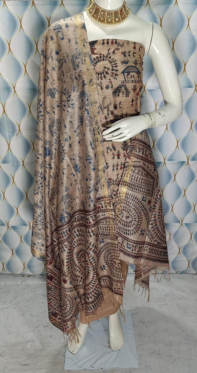BHAGALPURI KATAN MADHUBANI PRINT UNSTITCHED SUIT