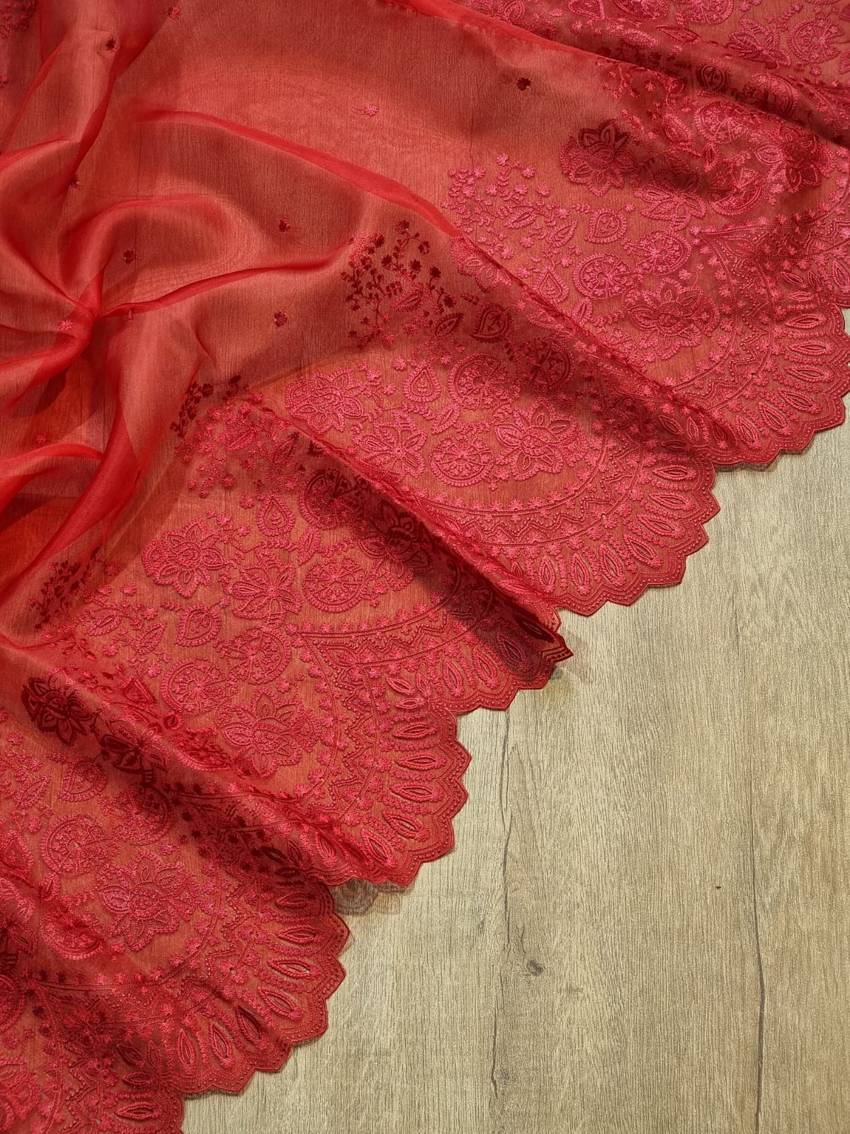 Pure organza silk embroidery work saree with heavy blouse