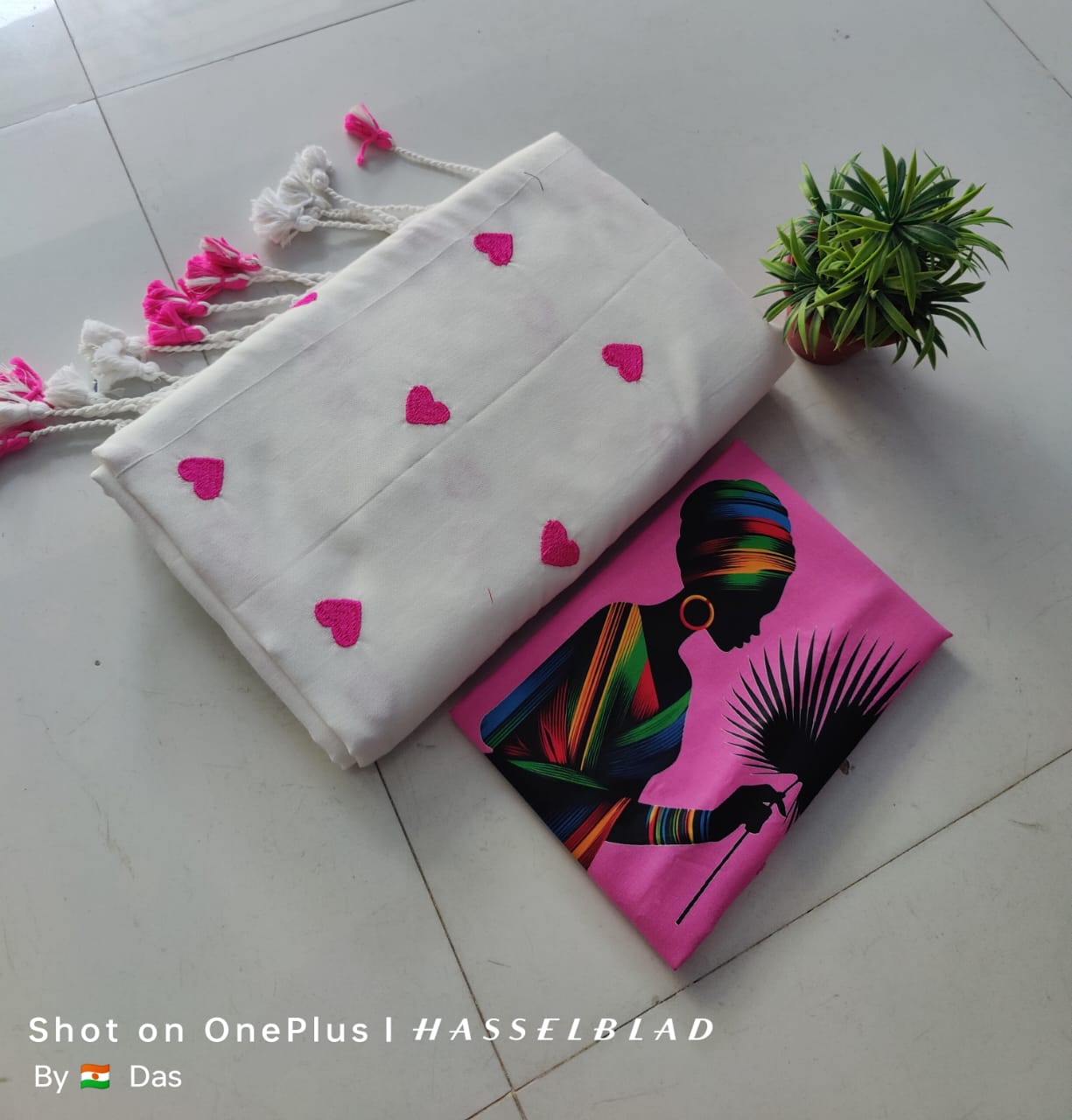 Beautiful Love Embroidery Khaddi Cotton Saree