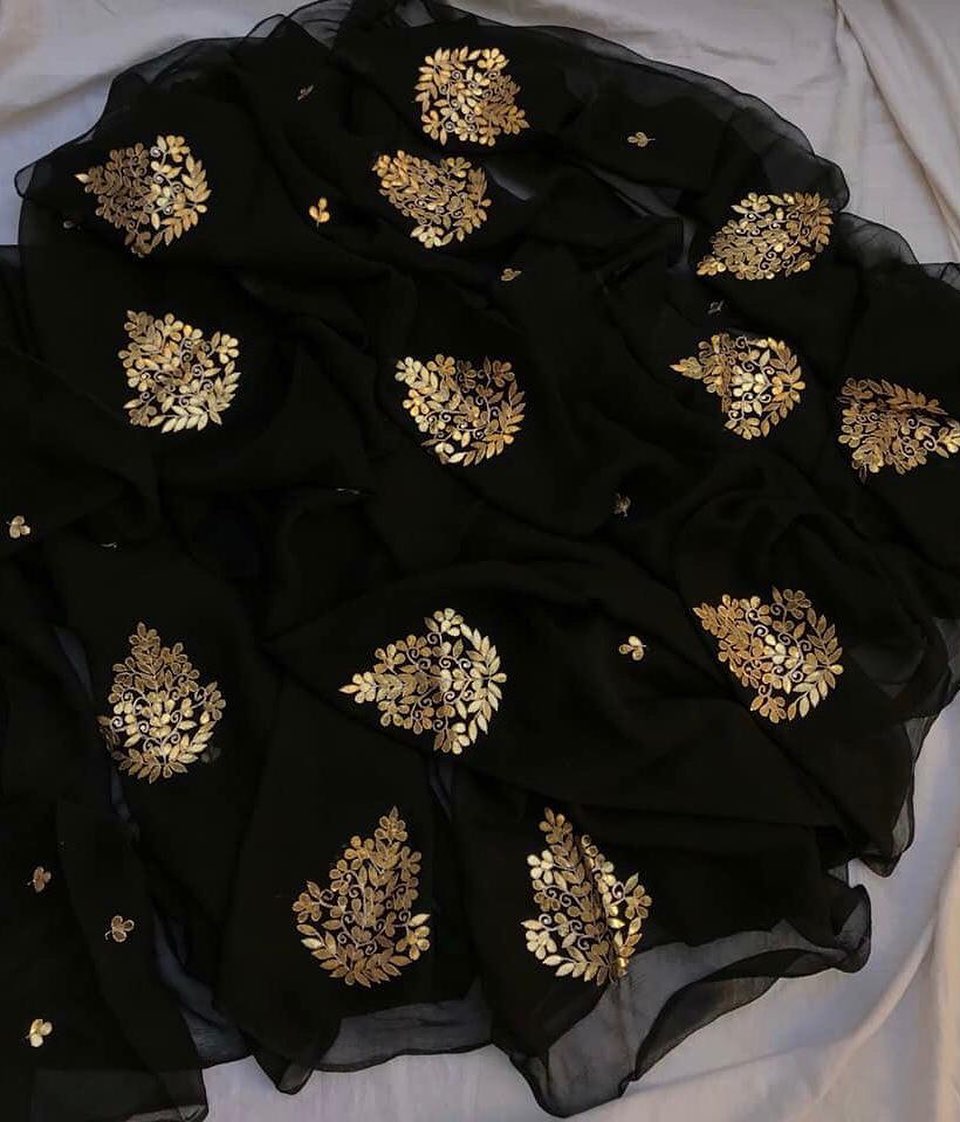 Pure Jaipuri Chiffon 13 big Gota Patti work Saree with blouse