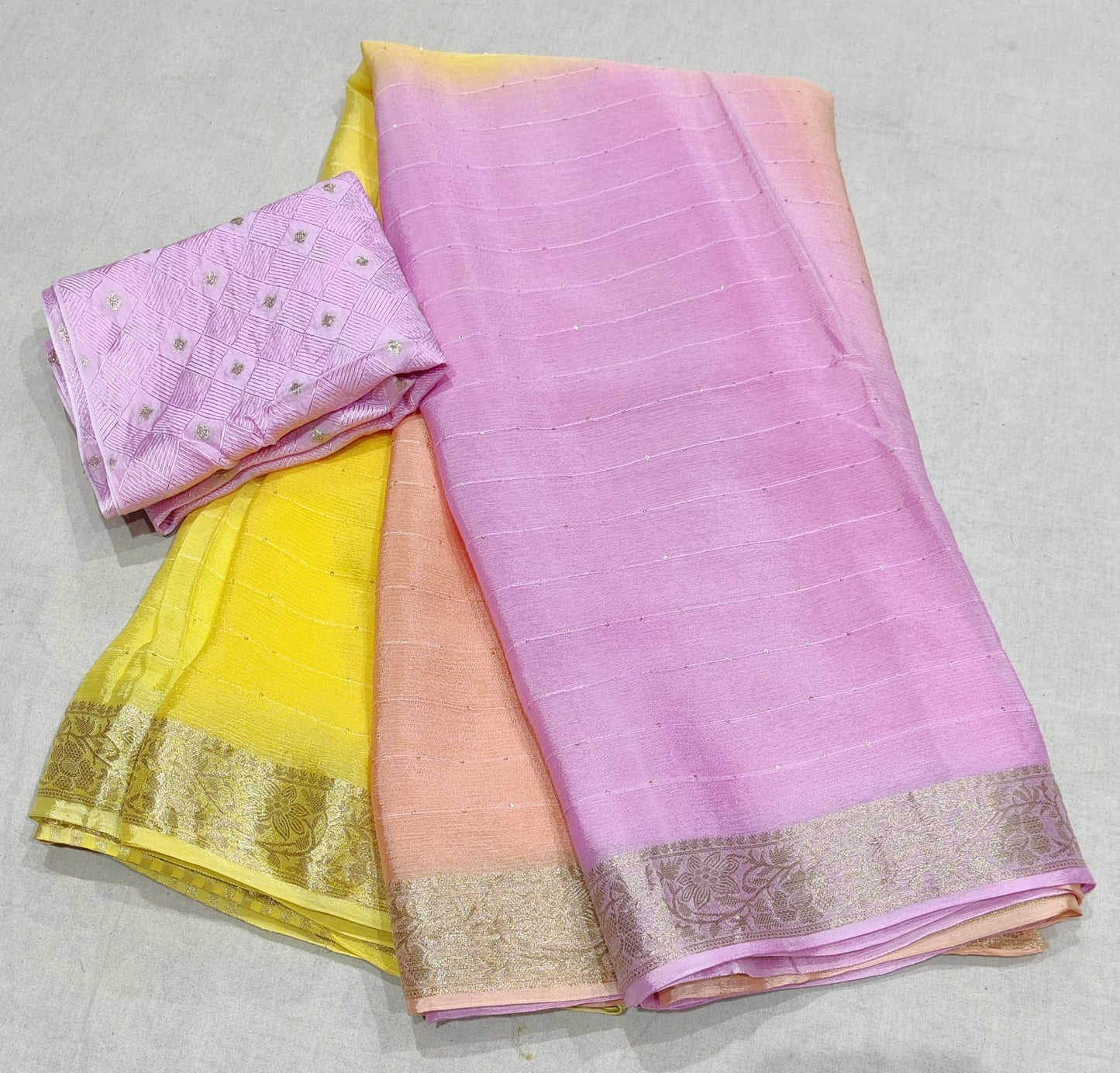 Pure chinon chiffon with banarasi border beautiful saree