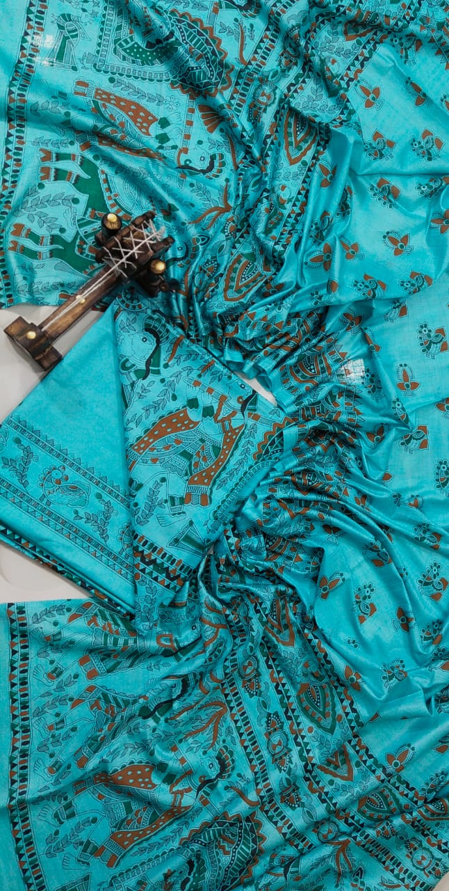 BHAGALPURI KATAN MADHUBANI PRINT UNSTITCHED SUIT