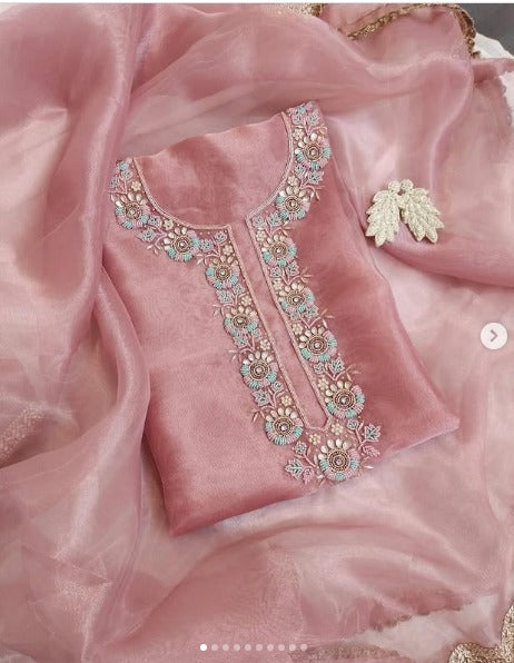 Organza Hand Work Unstitched Suit