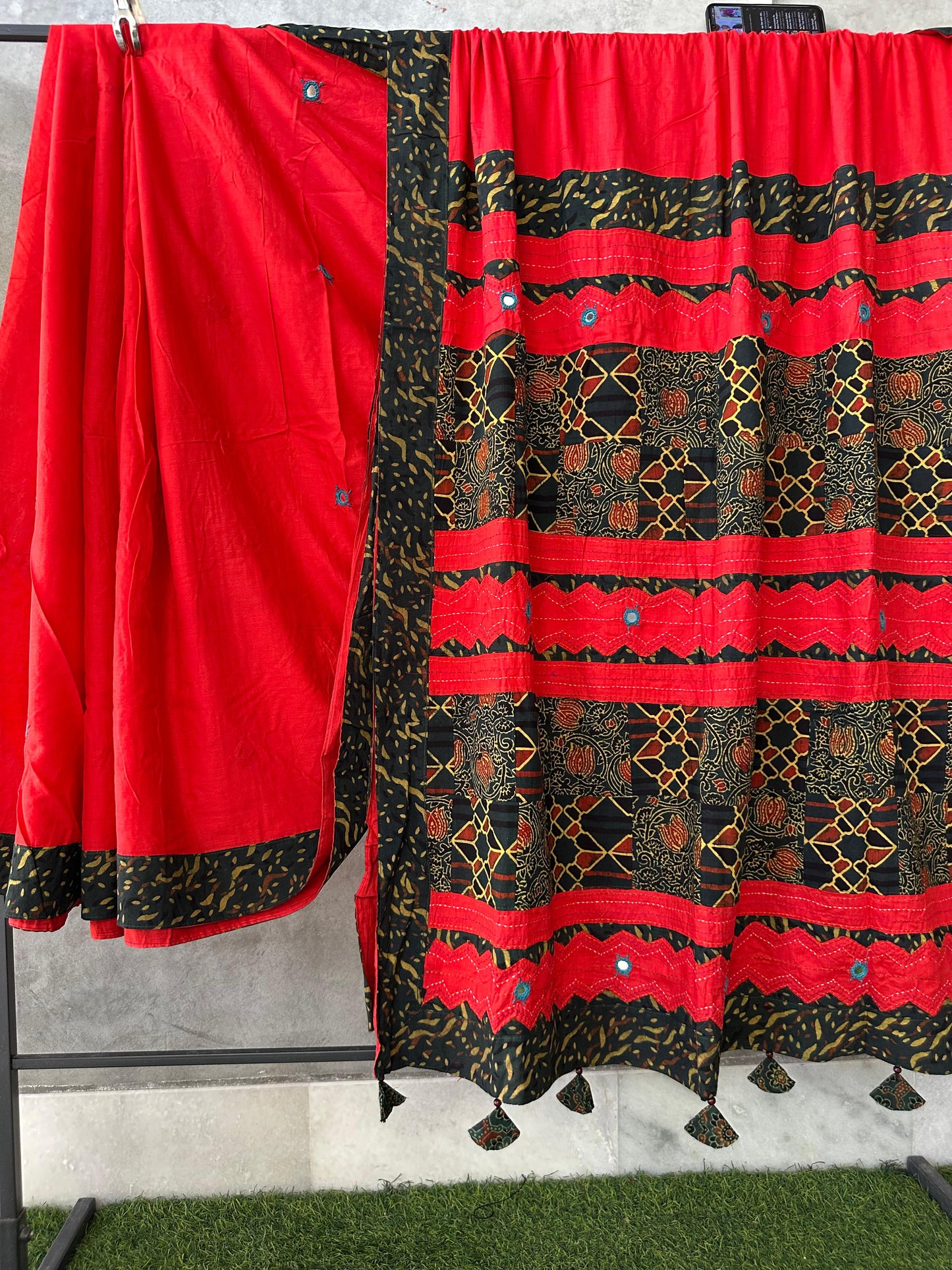 Pure Mul Cotton Saree With Ajrakh Mirror Work