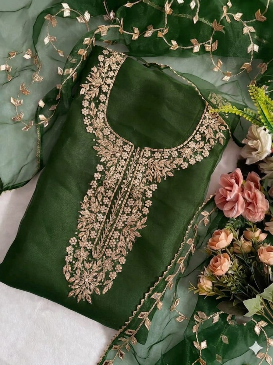 Organza Hand Work Unstitched Suit
