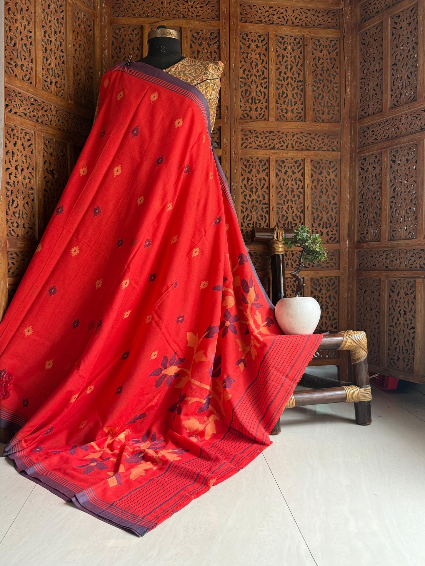 Pure Cotton needle work jamdani Saree