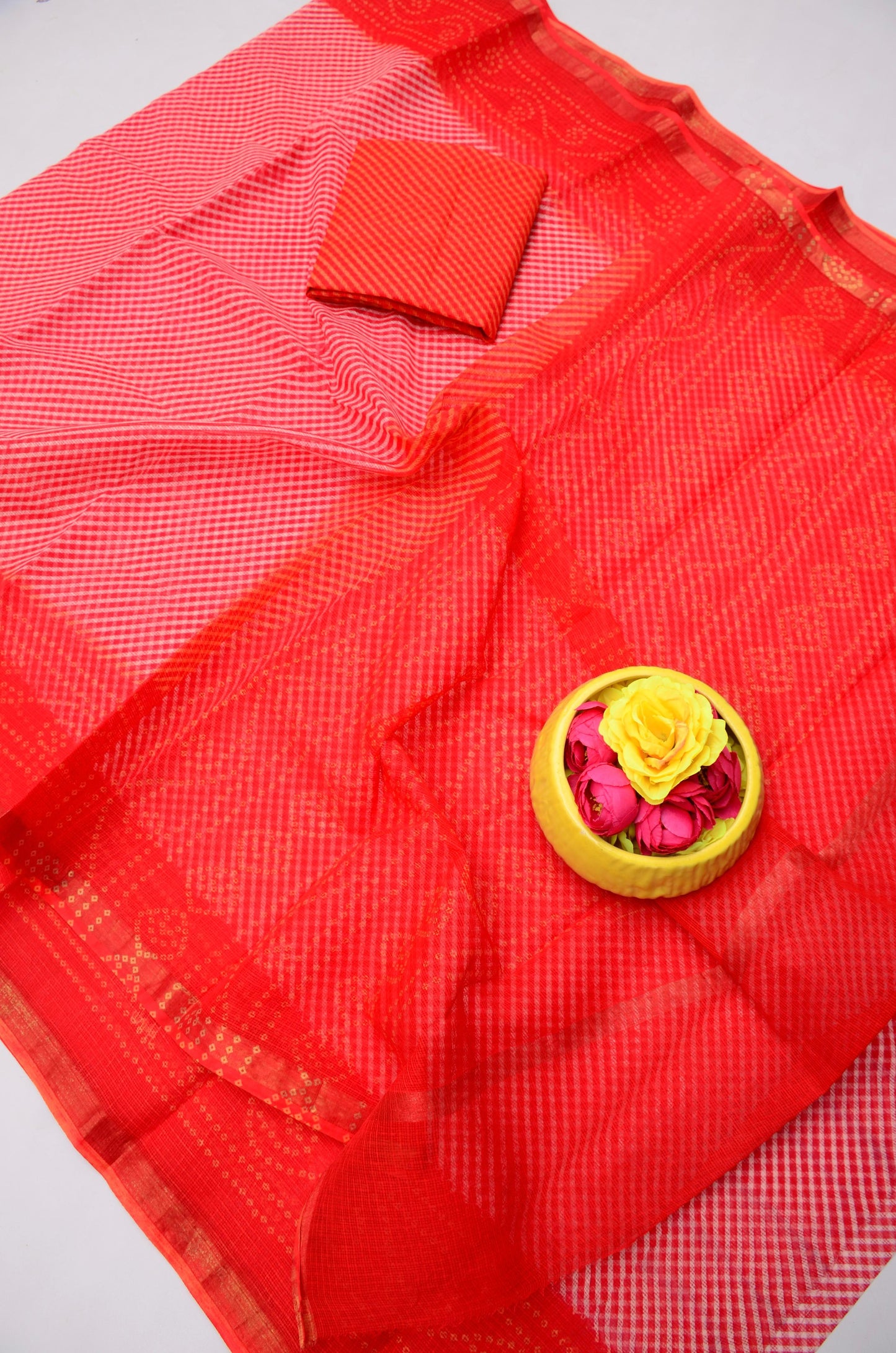 Pure Cotton Kota Doria Kalam Kari Floral Print Sarees