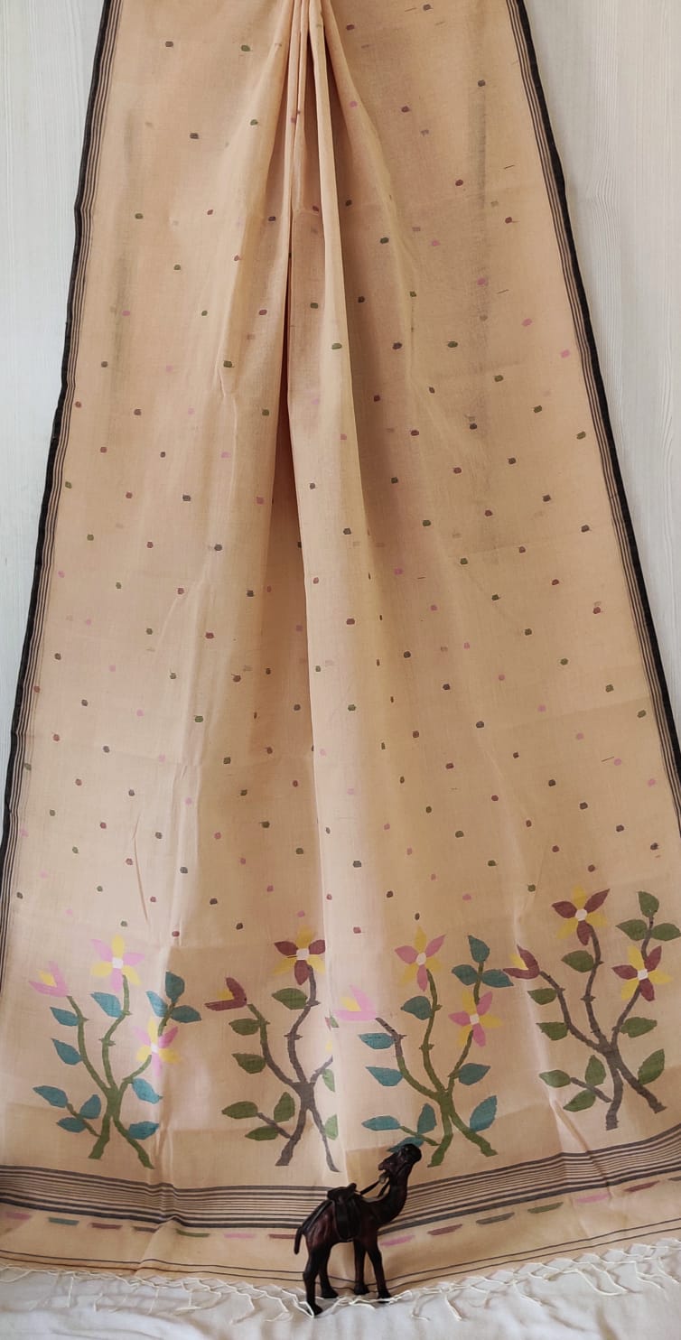 Pure Cotton needle work jamdani Saree With Blouse