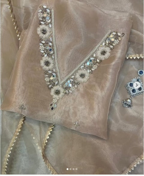 Organza Hand Work Unstitched Suit