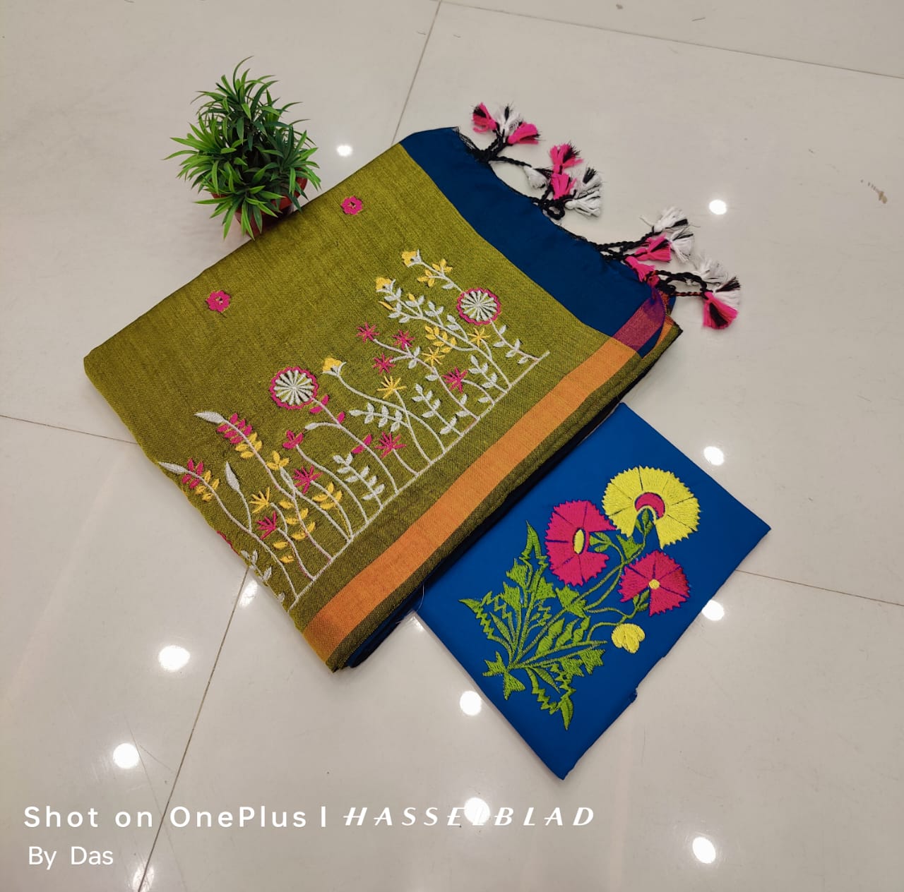 Beautiful Embroidery Khaddi Cotton Saree